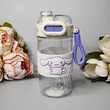 Дитяча пляшка прозора для води із трубочкою "Зайчик"