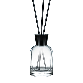 Прозорий скляний флакон для аромадифузору 50 мл "Orris" з чорною кришкою (флакон+кришка+пробка)