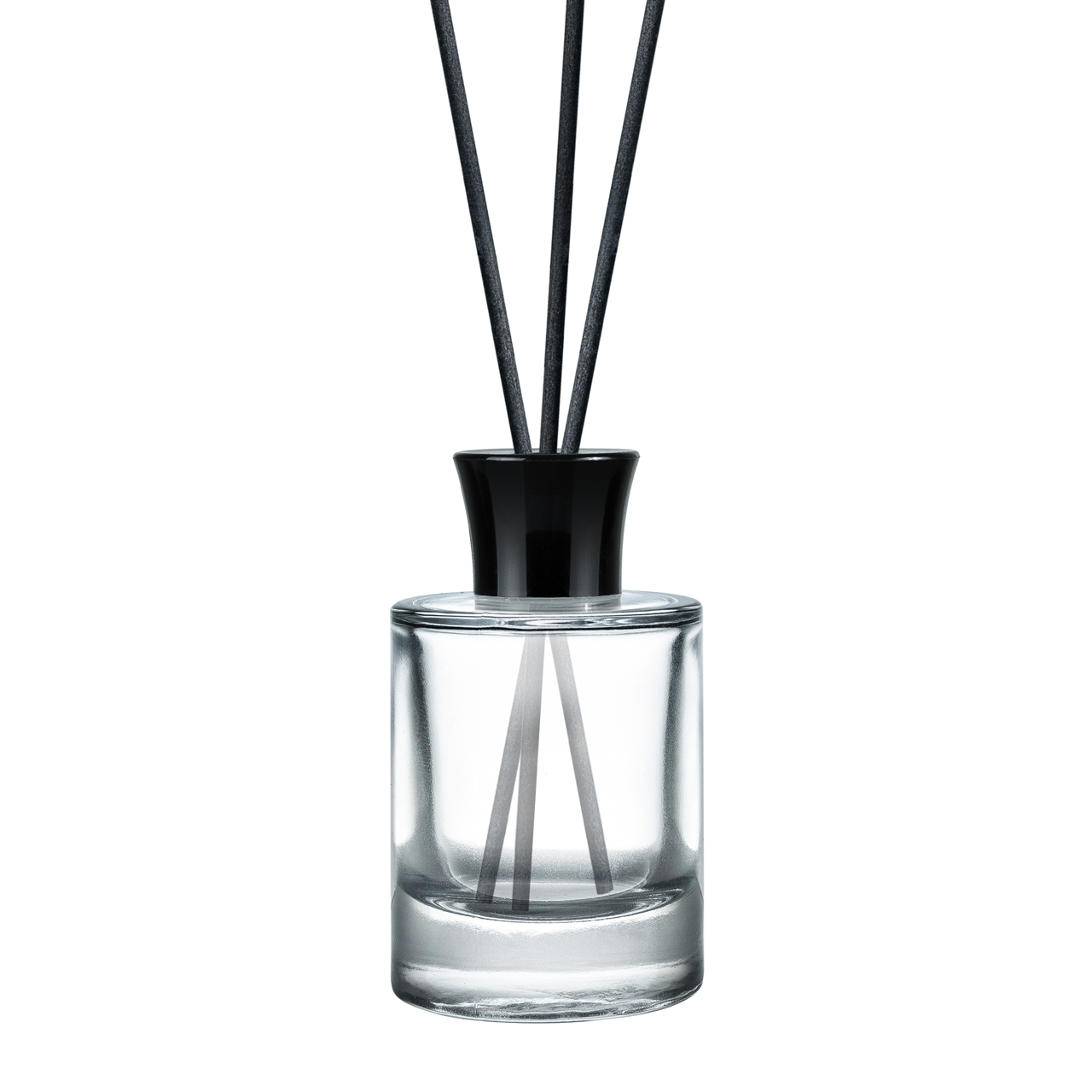 Прозорий скляний флакон для аромадифузору 50 мл "Pasha" type 3 з чорною кришкою (флакон+кришка+пробка), фото 1