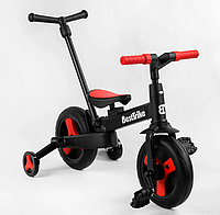 Дитячий двоколісний велосипед-трансформер 3в1 з батьківською ручкою чорно-червоний Best Trike (23031)