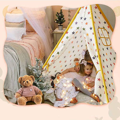 Чудовий намет тент піраміда дитині 120х120х135 Складаний вігвам зірочка Будиночок індіанця для дитячої кімнати