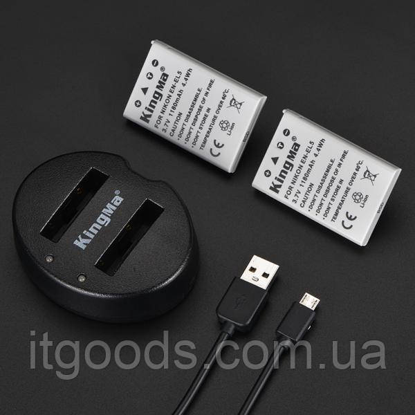 Оригінальний акумулятор KingMa EN-EL5 2шт. + зарядний пристрій на дві батареї з РК-дисплеєм, фото 1