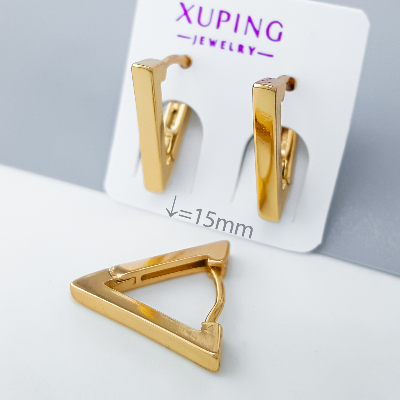 Сережки "Золотий Трикутник" без каміння, медзолото Xuping позолота 18К
