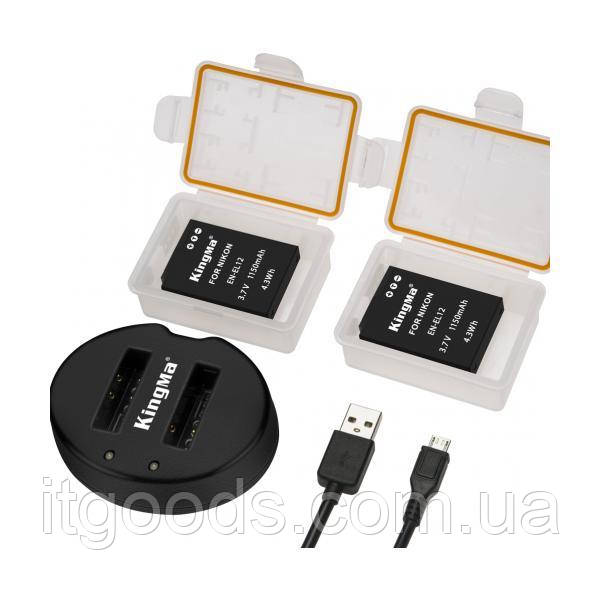 Оригінальний акумулятор KingMa EN-EL12 2шт. + зарядний пристрій на дві батареї з РК-дисплеєм