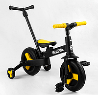 Дитячий двоколісний велосипед-трансформер 3в1 з батьківською ручкою чорно-жовтий Best Trike (58195)