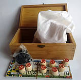 Гра для компаній лото з дерев'яними барилами в різьбленій дерев'яній коробці, фото 3