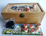 Гра для компаній лото з дерев'яними барилами в різьбленій дерев'яній коробці, фото 5