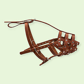 Намордник шкіряний КОЛЛАР для собак твердий (боксер малий) коричневий для прогулянок, дресирувань, подорожей (05986)