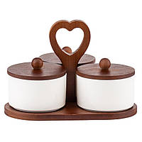 Набір ємностей для зберігання з бамбуковою кришкою "Тріо гармонії", 21х20,5 см