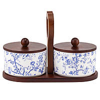 Набір ємностей для зберігання з бамбуковою кришкою "Синій прованс", 21х10 см