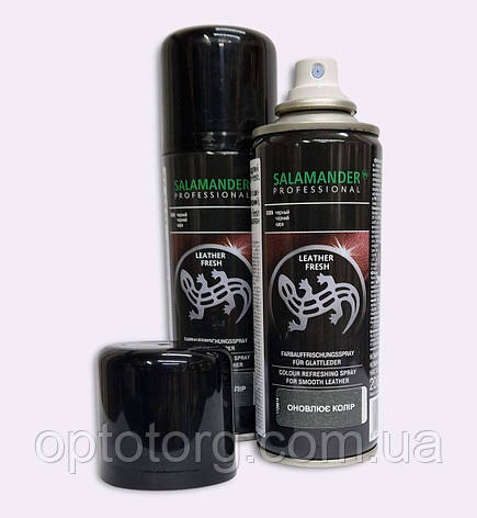 Аерозольна фарба Чорна "Leather Fresh" Salamander Professional для гладкої шкіри 200мл, фото 1