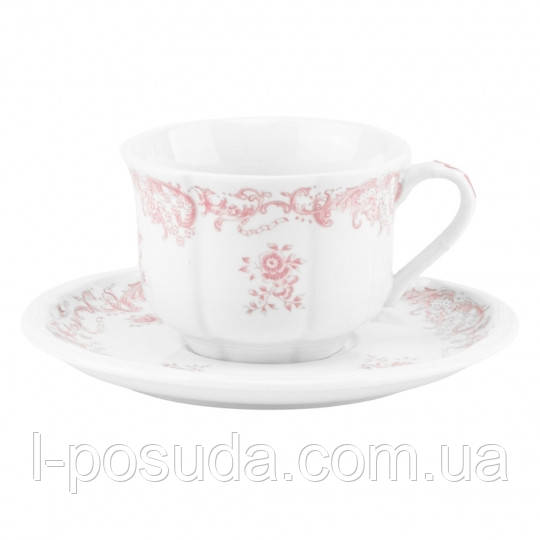 Порцеляновий чайний сервіз 250 мл чашка з блюдцем з квітковим принтом 12 пр., фото 1