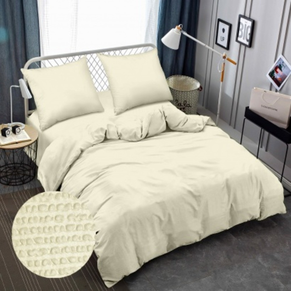 Двоспальна 180х220 постільна білизна жатка (6826-2) однотонний молочний, фото 1