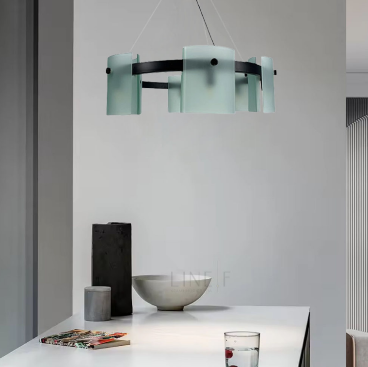 Люстра-кільце в чорному корпусі з матовими пластинами Ø60 см D 3903/6 BK+WT, фото 1