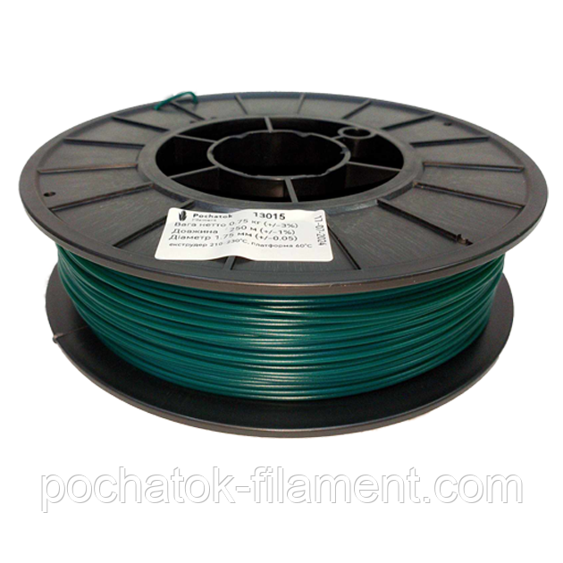 PLA філамент нитка пластик для ЗD друку Pochatok Filament 1,75 мм.Темно-зелений, фото 1