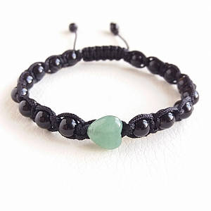 Браслет шамбала Чорний агат зелений Авантюрин серце d 6мм