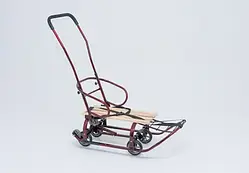 Санки дитячі на колесах Патріот складні з батьківською ручкою