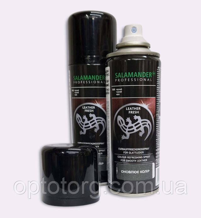 Аерозольна фарба Чорна "Leather Fresh" Salamander Professional для гладкої шкіри 200мл