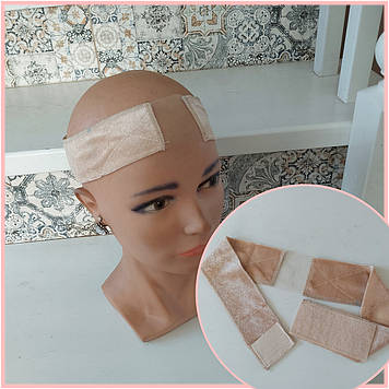 Велюрова пов'язка на ліпучці під перуку бежева VELOUR- L