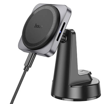 Холдер Hoco HW16 Speed magnetic wireless fast charging car holder(center console) Black, фото 1