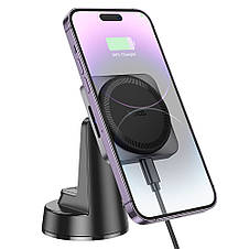Холдер Hoco HW16 Speed magnetic wireless fast charging car holder(center console) Black, фото 3