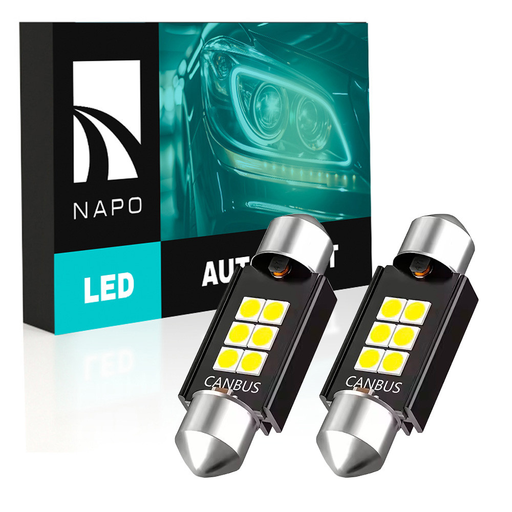 Комплект світлодіодних ламп NAPO LED SJ-3030-6SMD 36mm C5W C10W колір світіння білий 2 шт