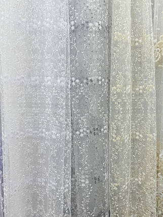 Якісний фатиновий тюль з вишивкою №81248 на відріз, фото 2