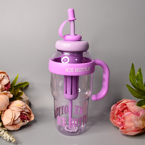 Склянка для напоїв бузкова прозора з трубочкою та фільтром 1300 мл, фото 1