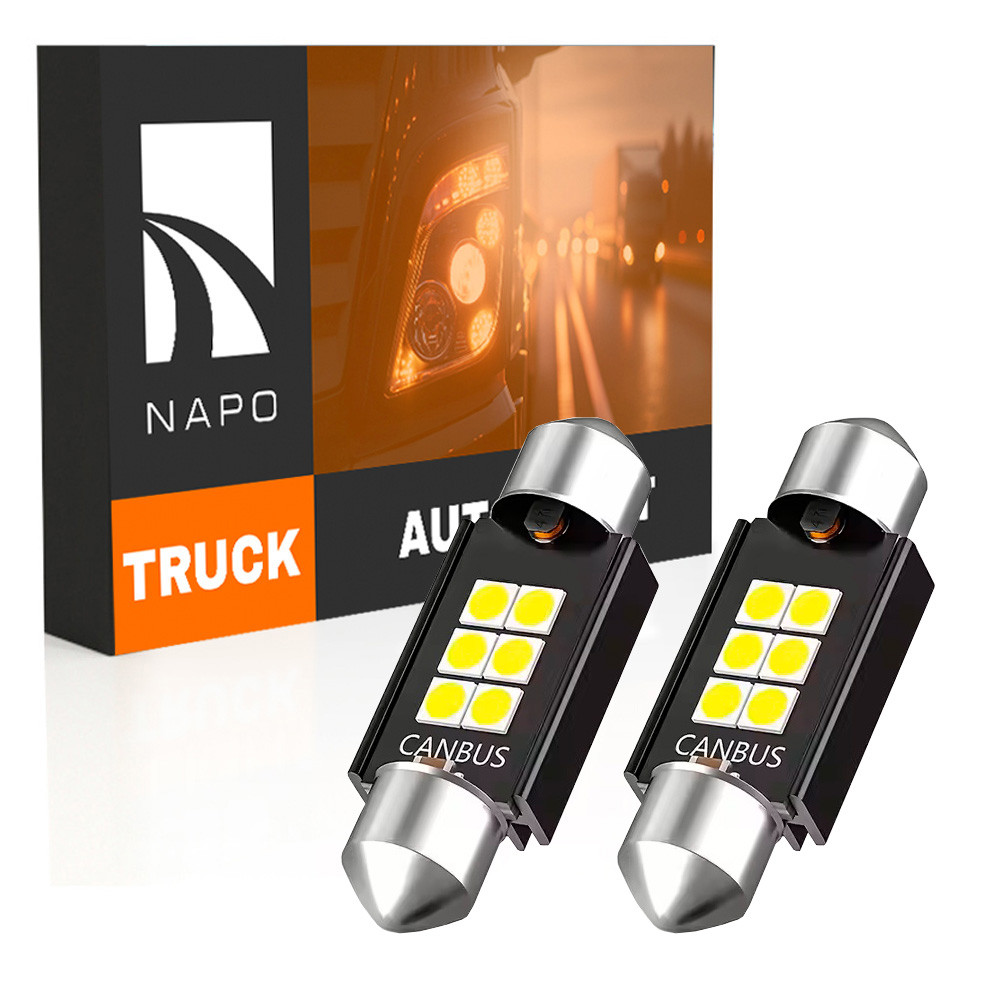 Комплект світлодіодних ламп для вантажівок NAPO TRUCK SJ-3030-6SMD 24V 41mm C5W C10W колір світіння білий 2 шт