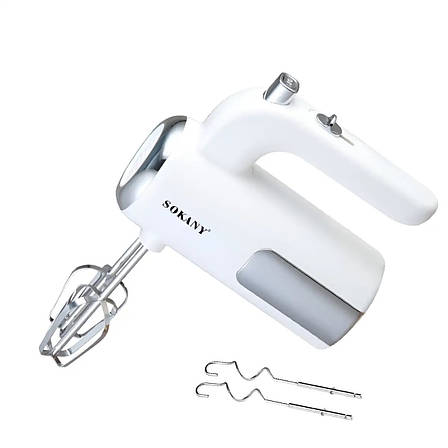Ручний міксер Sokany SK-6640 кухонний міксер із насадками для тесту 5 швидкостей 400Вт Білий, фото 1