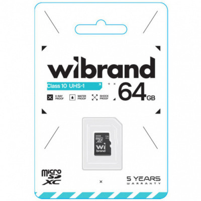 Карта Пам'яті Wibrand MicroSDHC 64gb UHS-1 10 Class (Чорний)