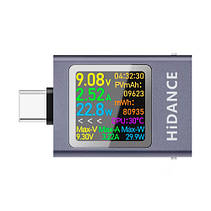 USB тестер струму, напруги, ємності, Type-C, Hidance HDC-085C, фото 5
