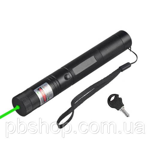 Лазер зелений 100мВт 532нМ, лазерна указка Laser 303 з блокуванням, насадка, фото 1