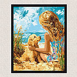 Картина за номерами Дівчина з песиком на пляжі 30*40 см Ідейка KHO 8492, фото 4