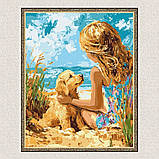Картина за номерами Дівчина з песиком на пляжі 30*40 см Ідейка KHO 8492, фото 5