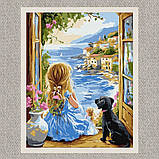 Картина за номерами Пейзаж. Дівчина з песиком 30*40 см Ідейка KHO 8493, фото 2