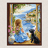 Картина за номерами Пейзаж. Дівчина з песиком 30*40 см Ідейка KHO 8493, фото 3