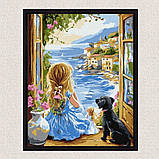 Картина за номерами Пейзаж. Дівчина з песиком 30*40 см Ідейка KHO 8493, фото 4