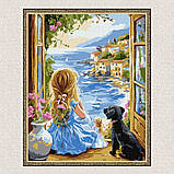 Картина за номерами Пейзаж. Дівчина з песиком 30*40 см Ідейка KHO 8493, фото 5