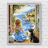 Картина за номерами Пейзаж. Дівчина з песиком 30*40 см Ідейка KHO 8493, фото 6