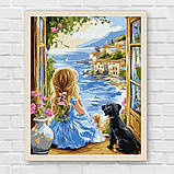 Картина за номерами Пейзаж. Дівчина з песиком 30*40 см Ідейка KHO 8493, фото 7