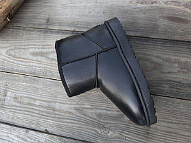 UGG Черные низкие угги эко - кожа женские теплые зимние мини полусапожки ботильоны, фото 3