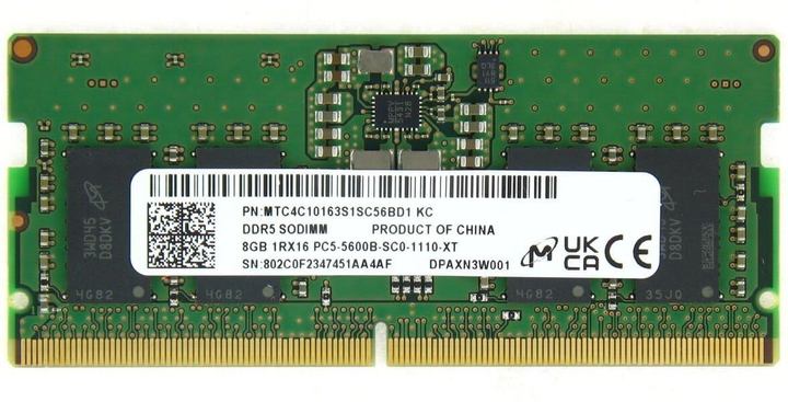 Модуль пам'яті DDR5 8GB 5600 MHz Micron SODIMM (MTC4C10163S1SC56BD1)