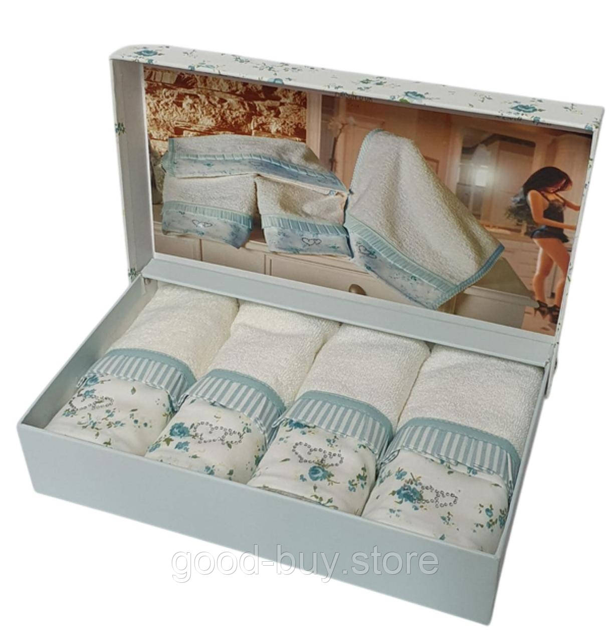 Набір з 4-х бамбукових рушників 30х50см Maison D&#039;or Roses ecru-turquoise