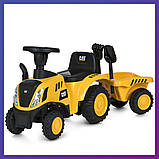 Дитяча каталка-толокар трактор із причепом Bambi 658C-6 світлові та звукові ефекти Жовтий, фото 2