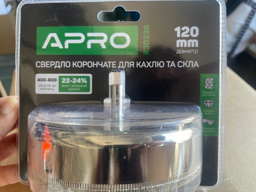 Свердло трубчасте з алмазним напиленням для скла та кахлю 120 мм APRO 830338, фото 1