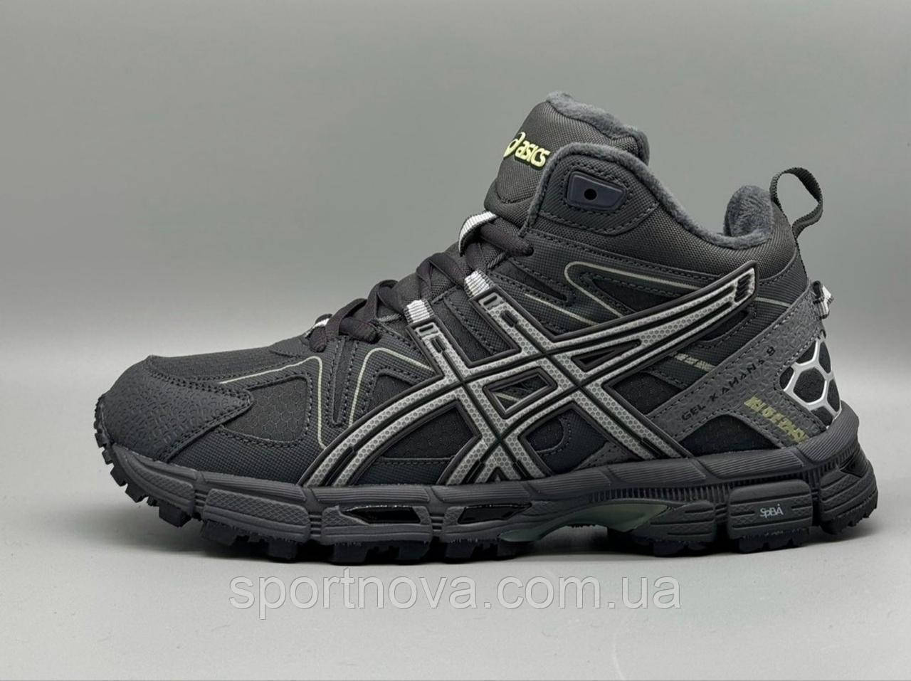 Чоловічі кросівки осінь/зима з хутром Asics Gel-Kahana водовідштовхувальна тканина темно-сірі р 41-45, фото 1