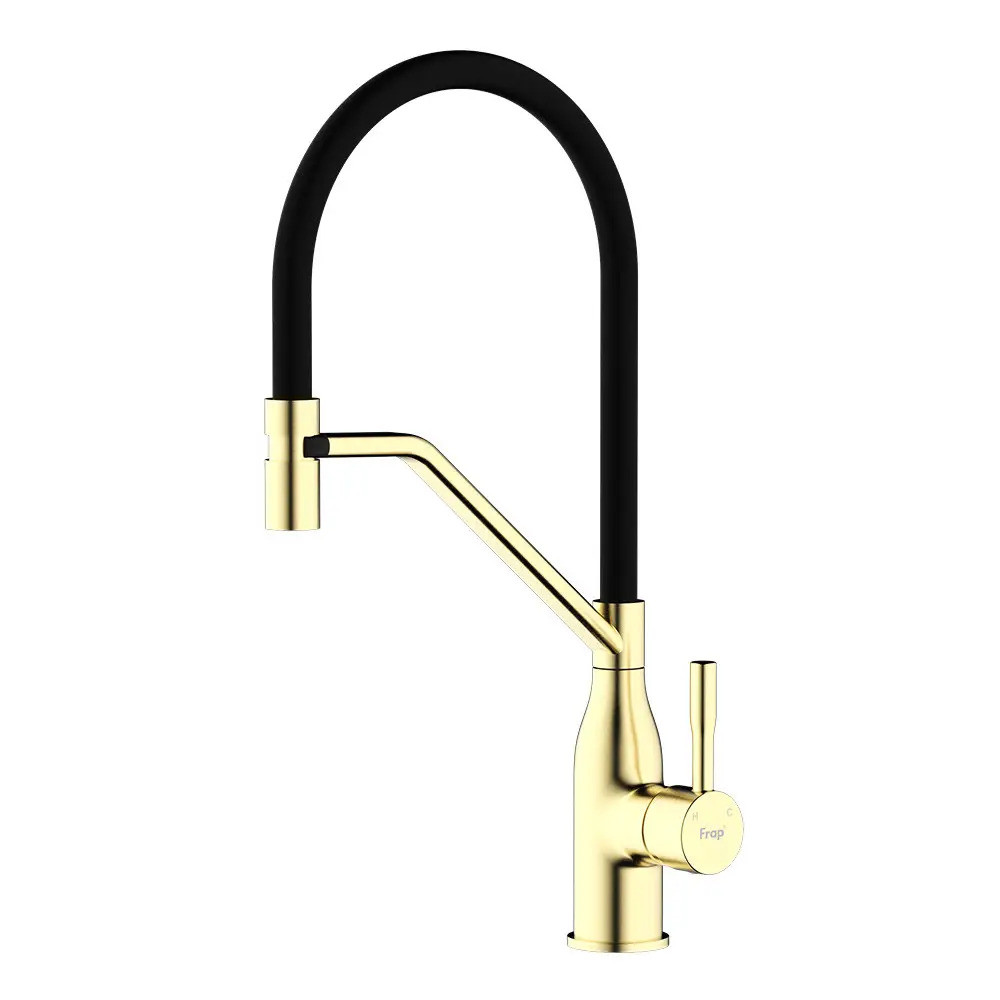 Кухонний змішувач Frap F4497-3 (однорич., силікон. вилив, лат. корп., Ø35, сатин, золотий), фото 1