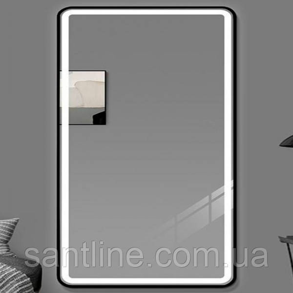 Дзеркало з LED підсвічуванням 65х80 см DUSEL DE-M0065D Black сенсорне включення з підігрівом годинником температурою, фото 1