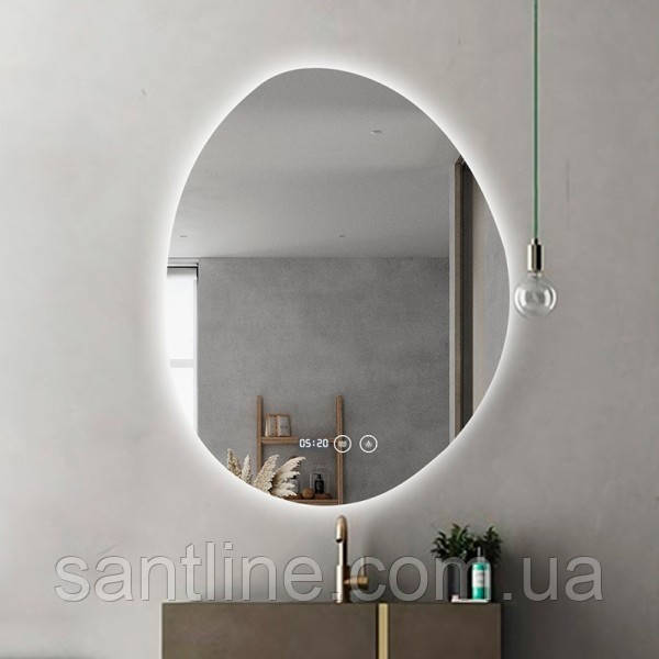 Дзеркало DUSEL 60х80см овальне LED DE-M1020 сенсорне включення підігрів годинник температура, фото 1
